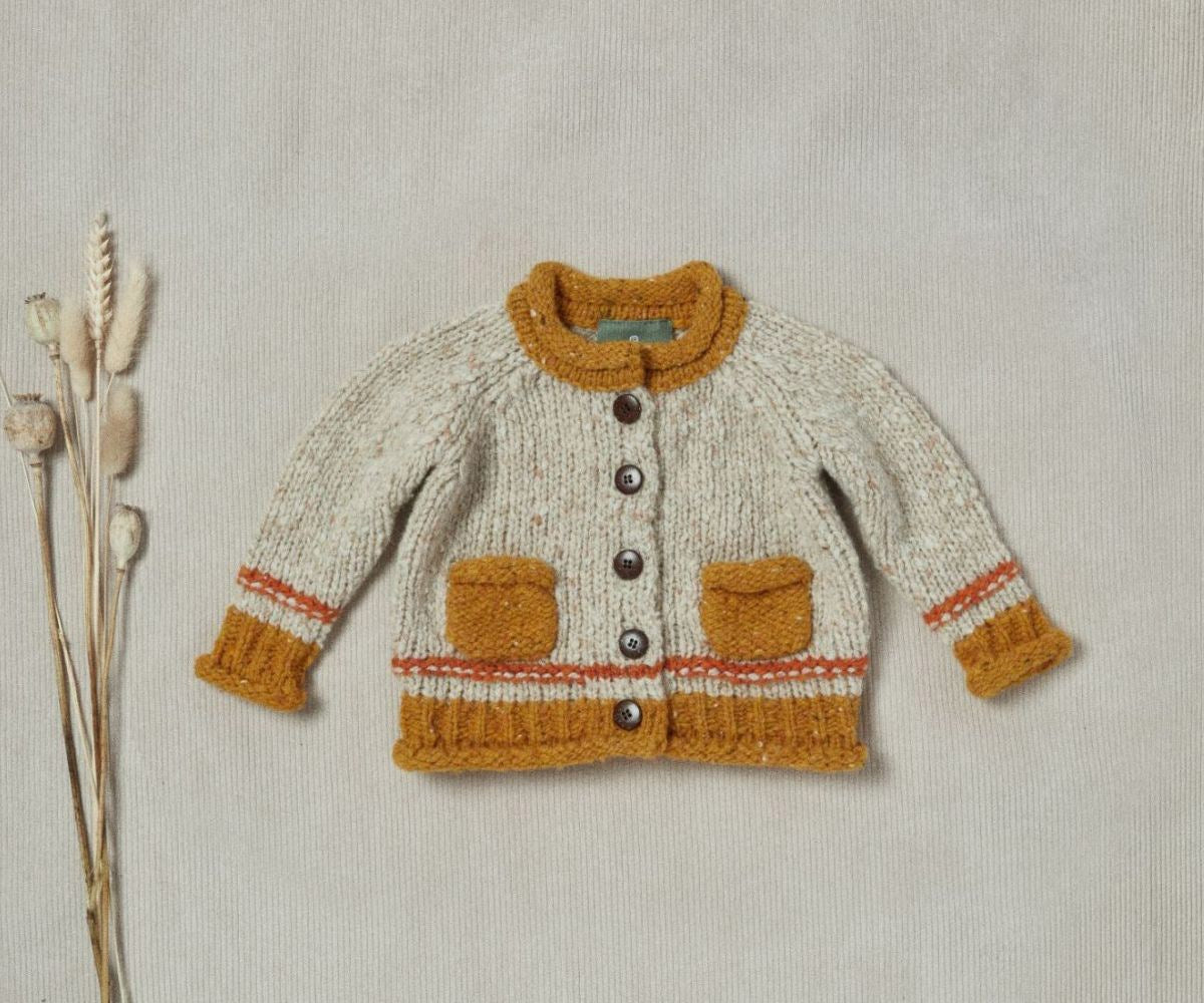 Baby Aran Roll Neck Cardigan- Little Sunshine