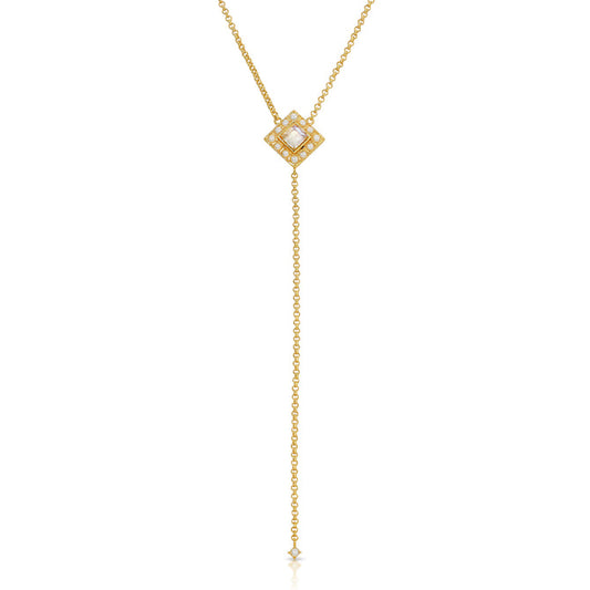 Rowena Gold Lariat Necklace 18" - Moonstone/Pearl