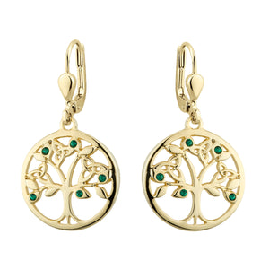 S33907G Gold Plated Crystal Tree of Life Drop Earrings