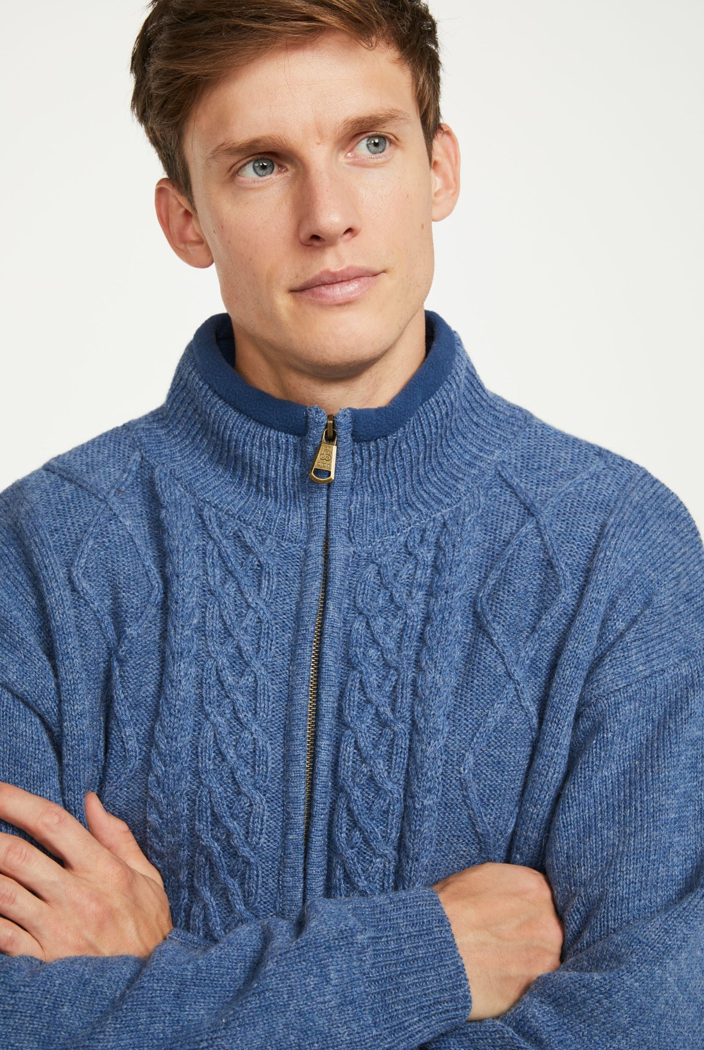 Farmleigh Lined Wool Mens Cardigan - Denim Blue