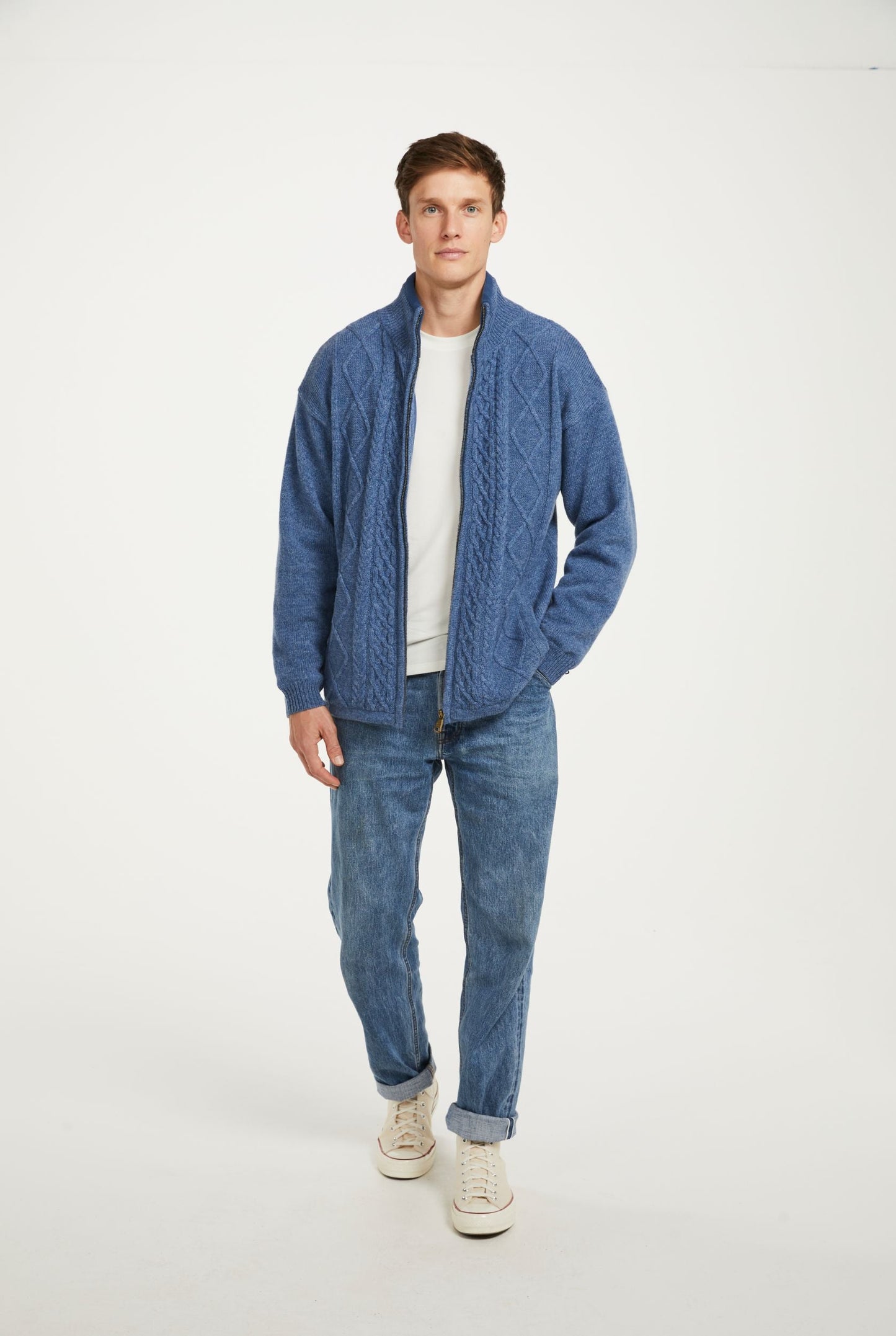 Farmleigh Lined Wool Mens Cardigan - Denim Blue