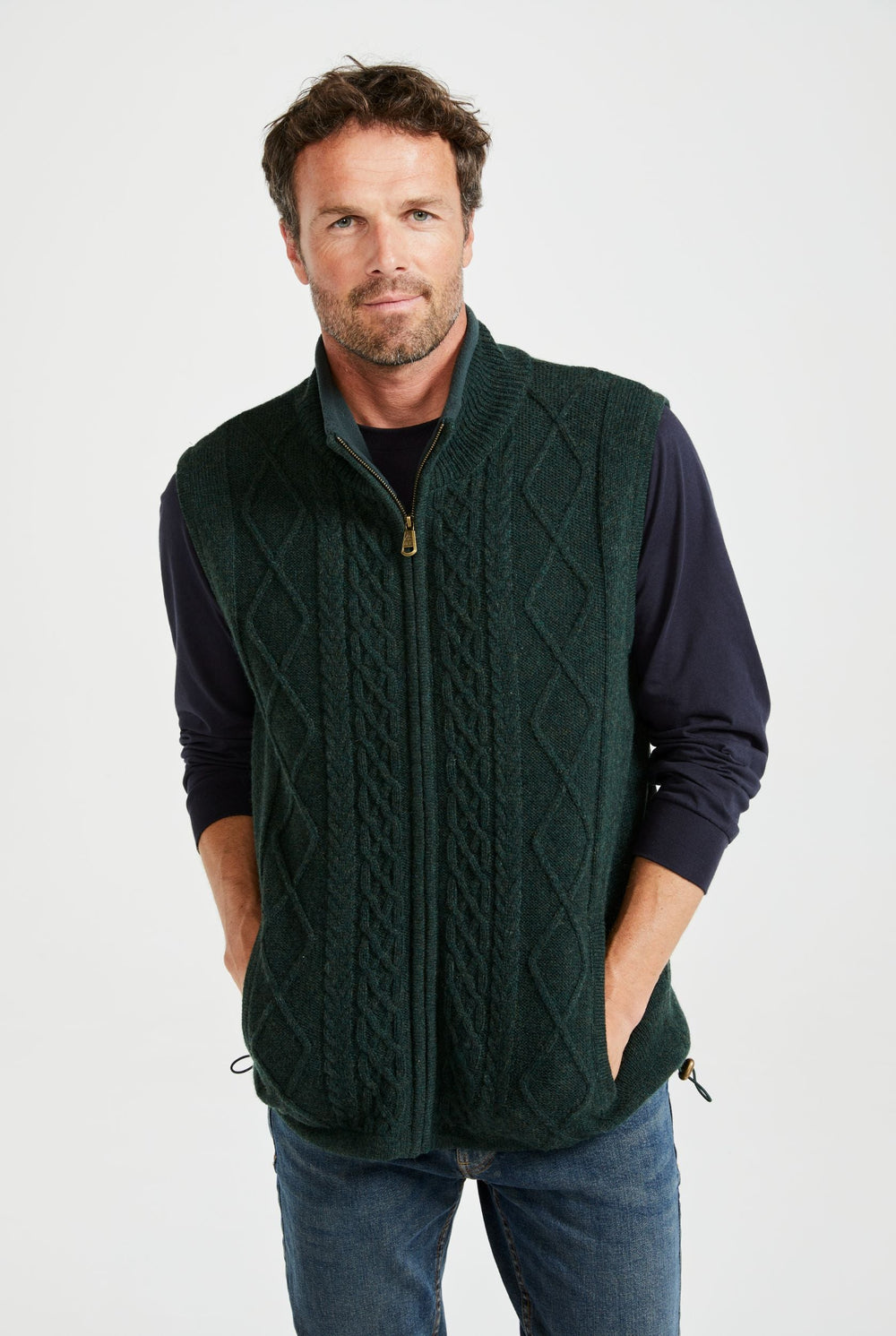 Castletown Lined Wool Mens Gilet - Fern Green