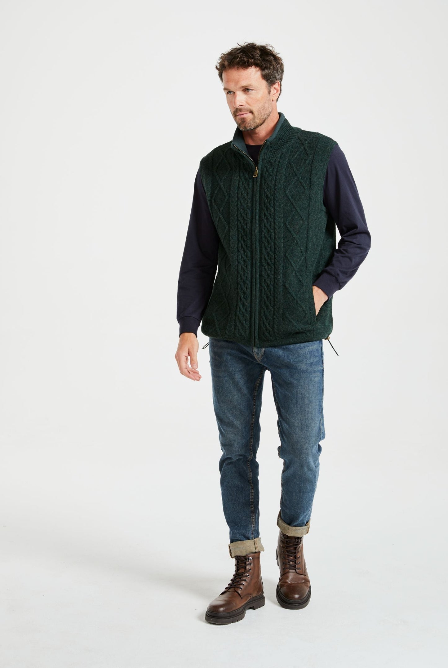 Castletown Lined Wool Mens Gilet - Fern Green