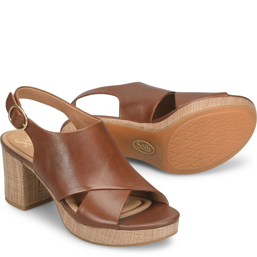 Liv Leather Platform Heel Sandals - Golden Brown