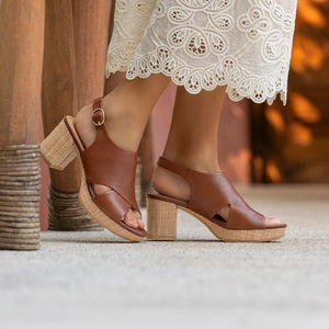 Liv Leather Platform Heel Sandals - Golden Brown