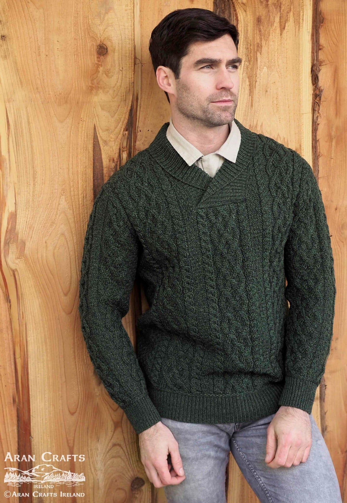 Bunratty Shawl Collar Sweater - Army Green