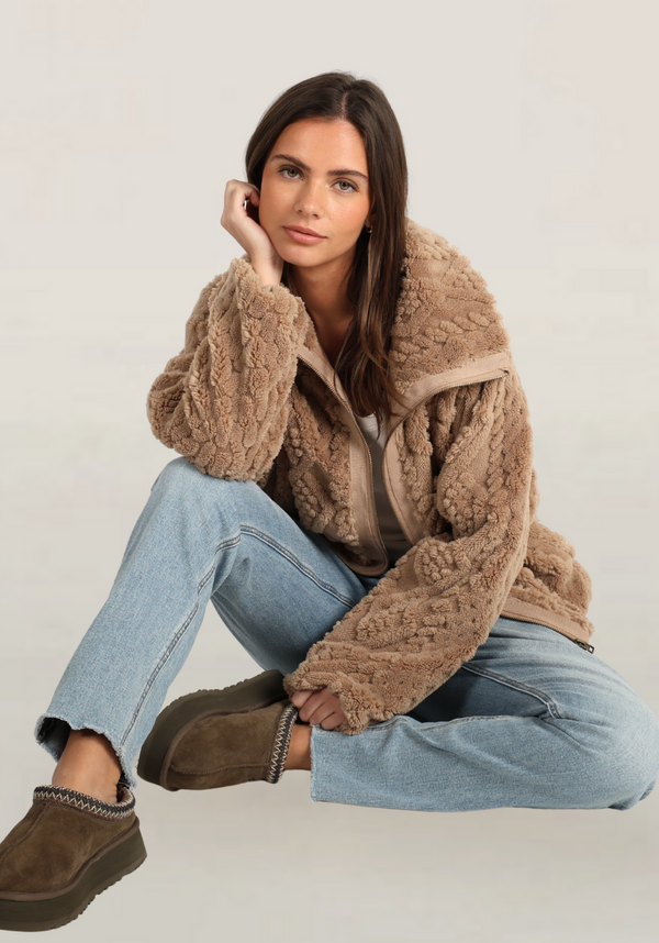 So Cozy Cable Lined Jacket - Brown