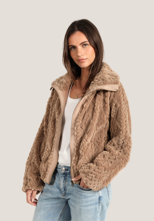 So Cozy Cable Lined Jacket - Brown