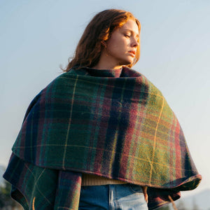 100% Lambswool Sue Cape - Green, Navy & Purple