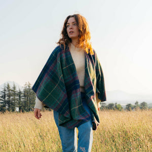 100% Lambswool Sue Cape - Green, Navy & Purple