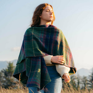 100% Lambswool Sue Cape - Green, Navy & Purple