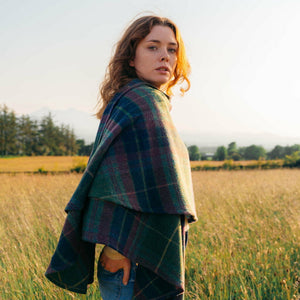 100% Lambswool Sue Cape - Green, Navy & Purple