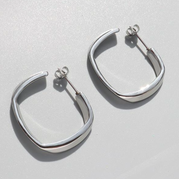 Stated Twisted Square Hoop Earrings - Silver