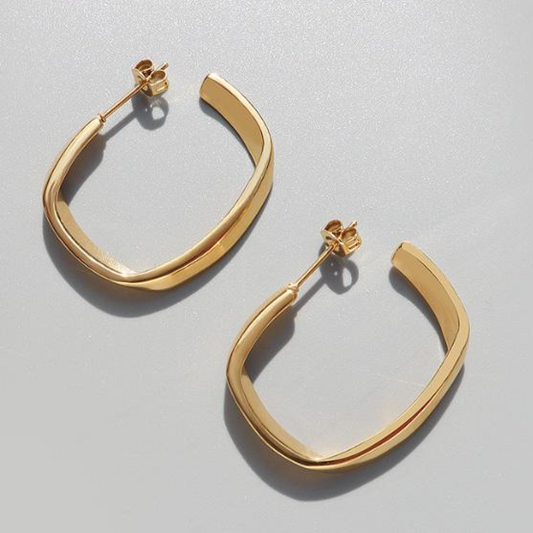 Stated Twisted Square Hoop Earrings - Gold