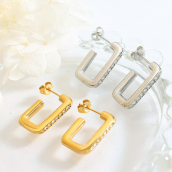 Sosi Square Hoop Earrings w/ Stones - Gold