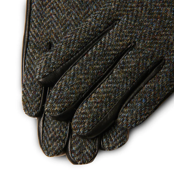Men's Harris Tweed Gloves - Black & Grey Herringbone