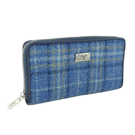 Harris Tweed Staffa Long Zip Wallet Light Blue Check