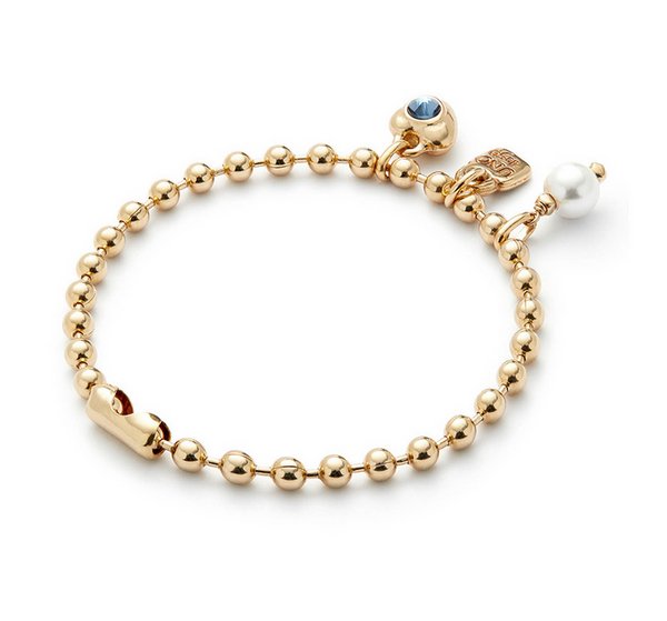 Ser Unico Exc Gold Bracelet w/ Pearl & Crystal Heart Charms