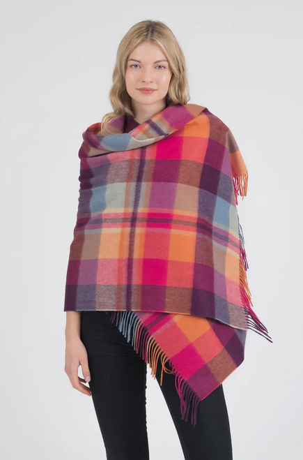 Square Check Lambswool Stole - Orient Ginger
