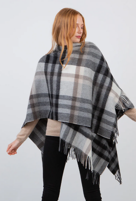 Tartan 2 Lambswool Wrap - Black & Grey
