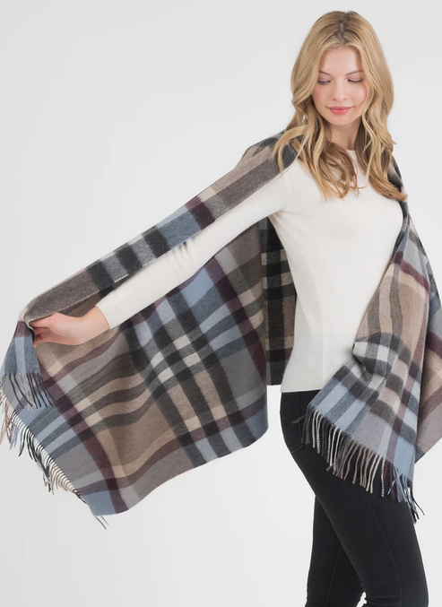 Tartan 2 Cashmere Stole - Blue Taupe