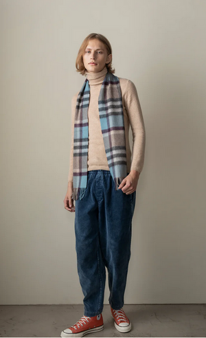 Cashmere Scarf Tartan 2 - Blue & Taupe