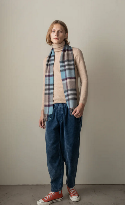 Cashmere Scarf Tartan 2 - Blue & Taupe