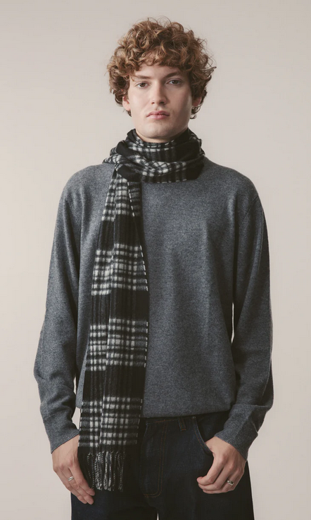 Cashmere Scarf Heritage Tartan - Black & White Menzies