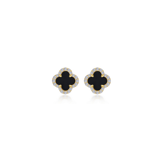 Black Onyx Clover Halo Stud Earrings