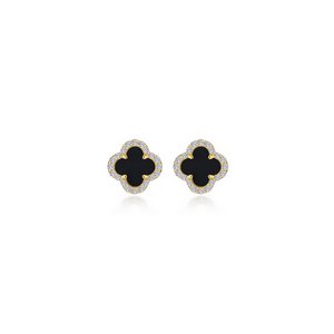 Black Onyx Clover Halo Stud Earrings