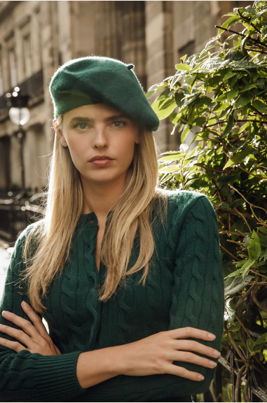 Cashmere Knitted Beret - Forest Green