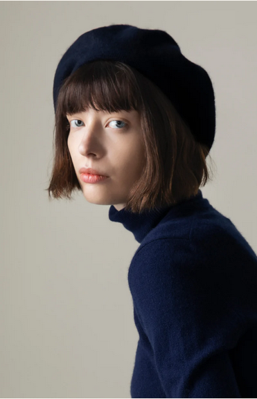 Cashmere Knitted Beret - Navy