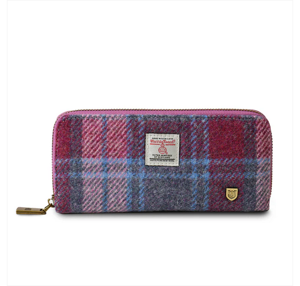 Large Zip Wallet - Pink & Blue Tartan