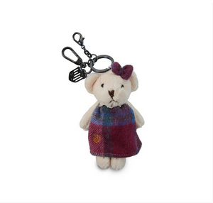 Teddy Bear Keyring - Pink & Blue Tartan