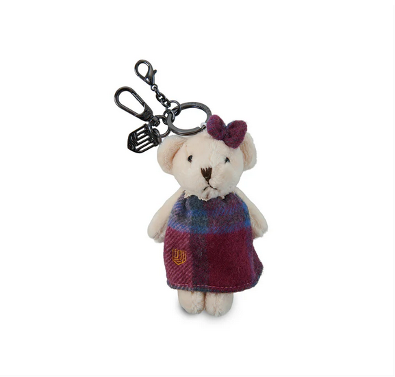 Teddy Bear Keyring - Pink & Blue Tartan