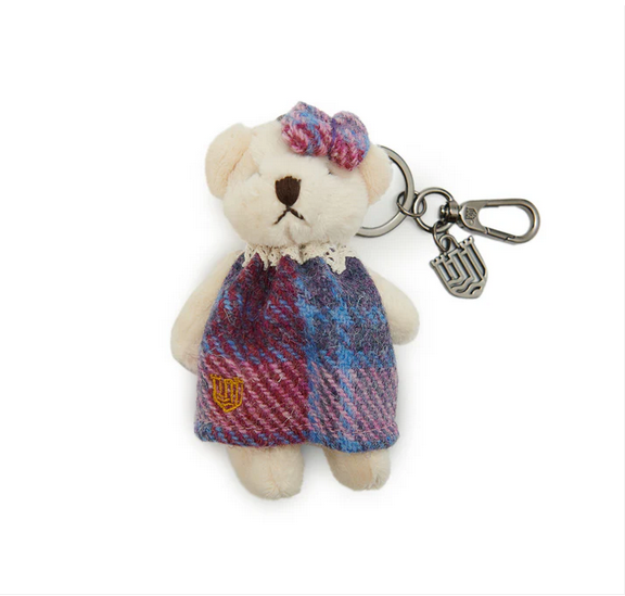 Teddy Bear Keyring - Pink & Blue Tartan