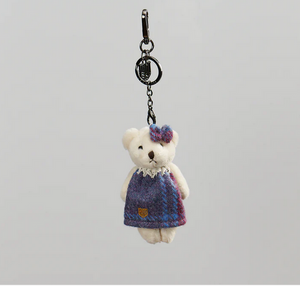 Teddy Bear Keyring - Pink & Blue Tartan