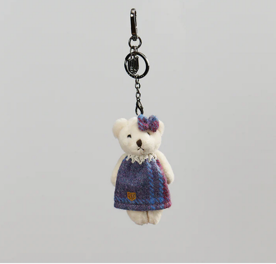 Teddy Bear Keyring - Pink & Blue Tartan