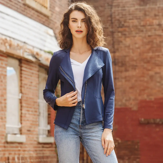 Classic Liquid Leather Jacket w/ Zip Details