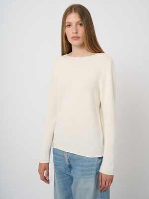 Medium-Weight Organic Cashmere Boat-Neck Sweater - Cream