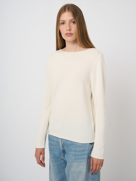 Medium-Weight Organic Cashmere Boat-Neck Sweater - Cream