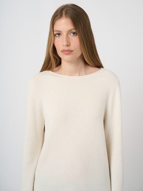 Medium-Weight Organic Cashmere Boat-Neck Sweater - Cream