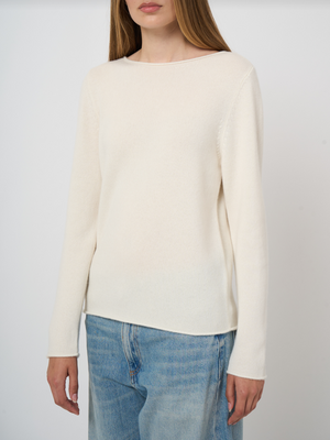 Medium-Weight Organic Cashmere Boat-Neck Sweater - Cream
