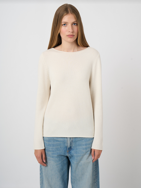 Medium-Weight Organic Cashmere Boat-Neck Sweater - Cream