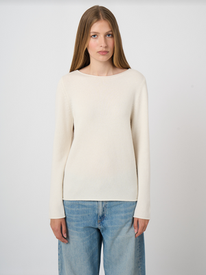 Medium-Weight Organic Cashmere Boat-Neck Sweater - Cream