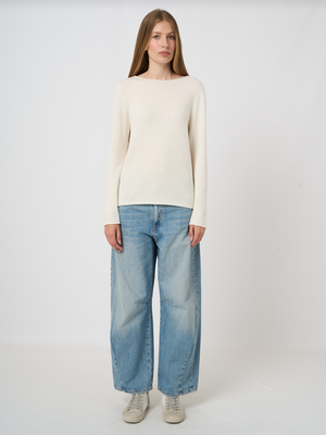 Medium-Weight Organic Cashmere Boat-Neck Sweater - Cream