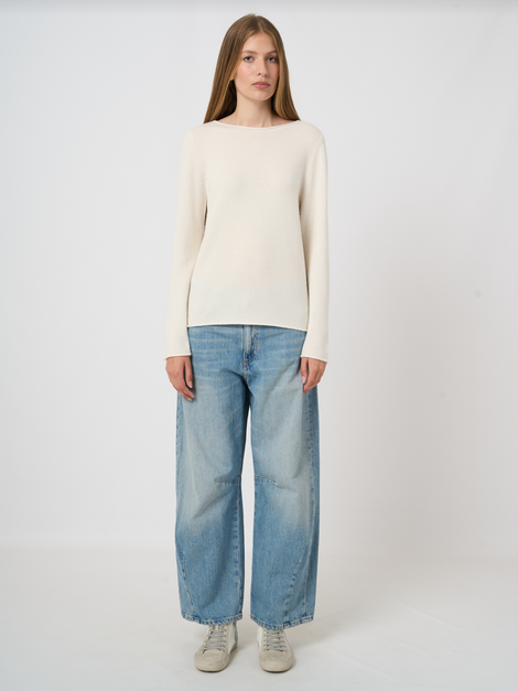 Medium-Weight Organic Cashmere Boat-Neck Sweater - Cream