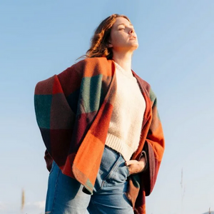 100% Lambswool Sue Cape - Burgundy, Burnt Orange & Teal