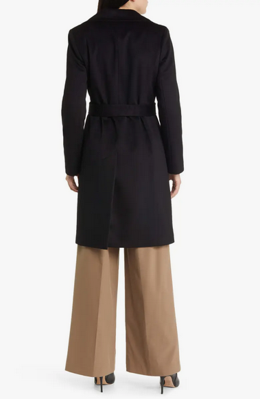 Wool Peak Lapel Wrap Mid Length Coat - Midnight Blue