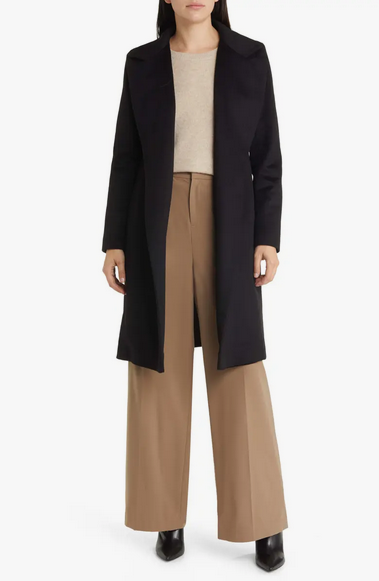 Wool Peak Lapel Wrap Mid Length Coat - Midnight Blue